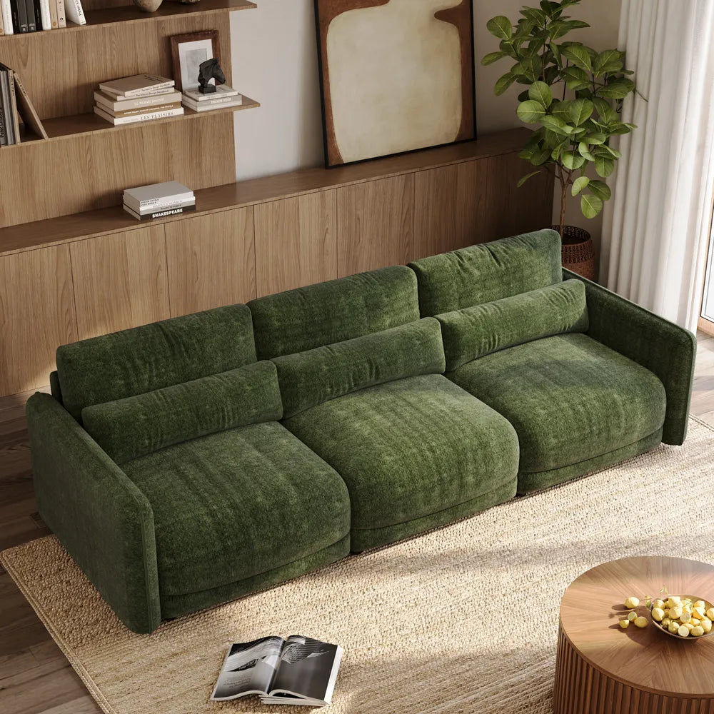 Green chenille sofa set, high-elasticity foam