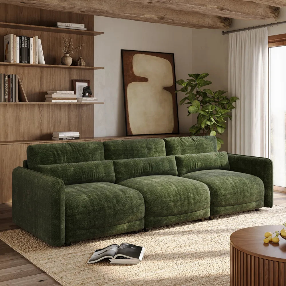 Green chenille sofa set, high-elasticity foam