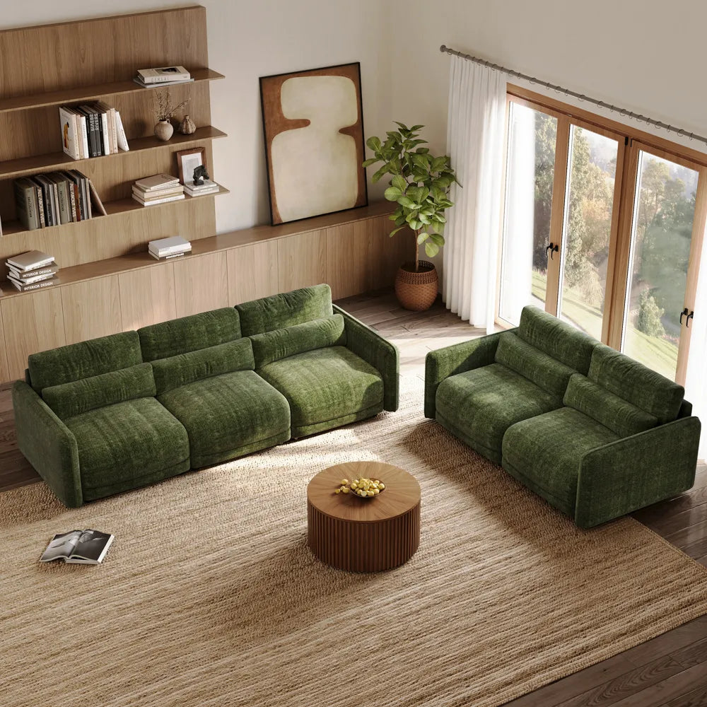 Green chenille sofa set, high-elasticity foam
