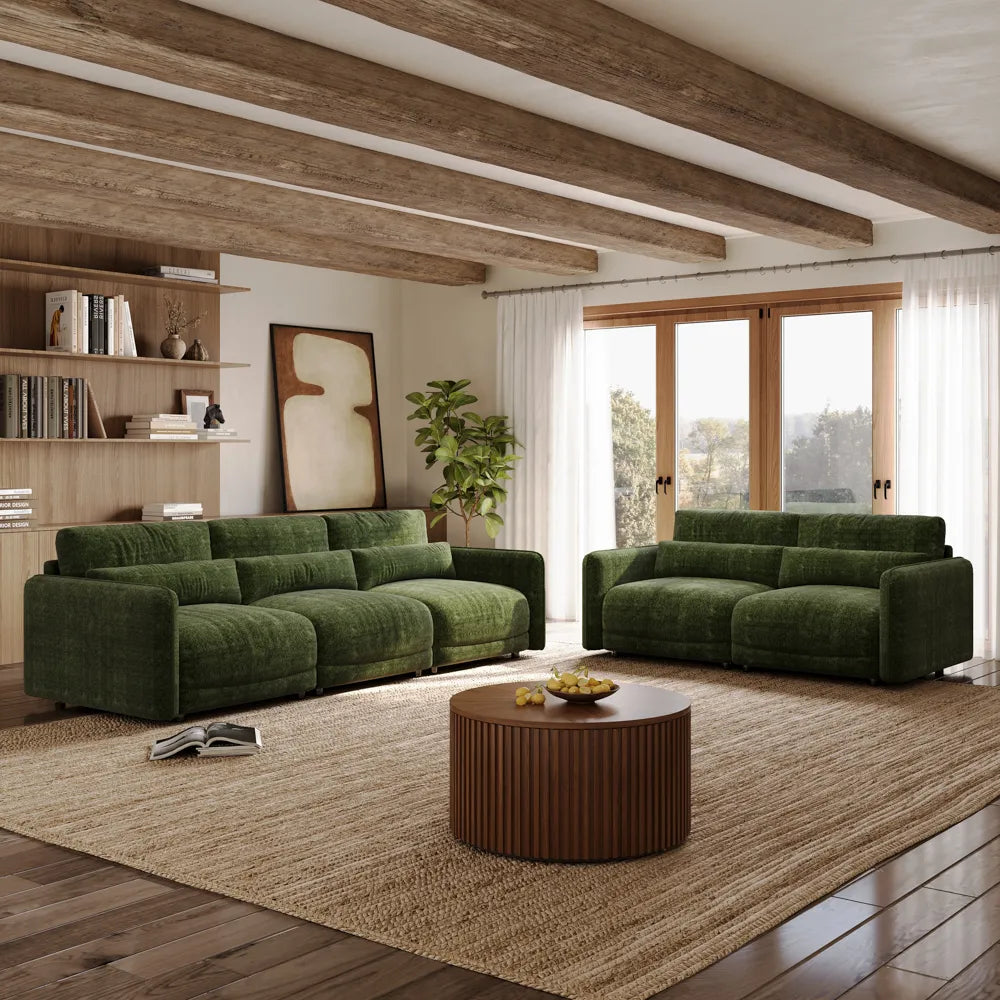 Green chenille sofa set, high-elasticity foam