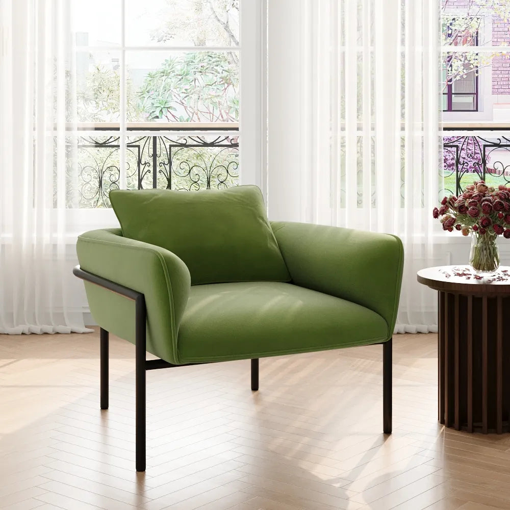 31.89" Modern Green Accent Chair with Lumbar Support