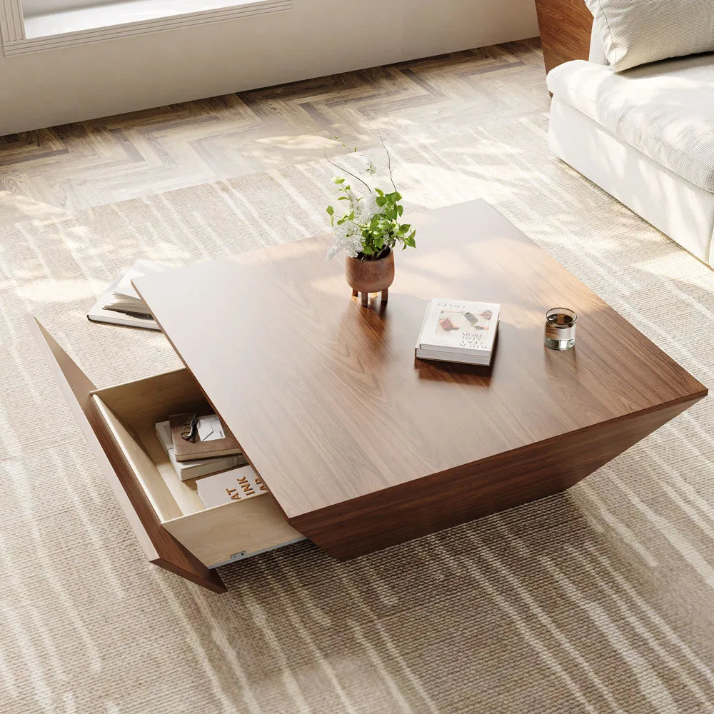 Table basse carrée en bois de 39 po avec rangement 