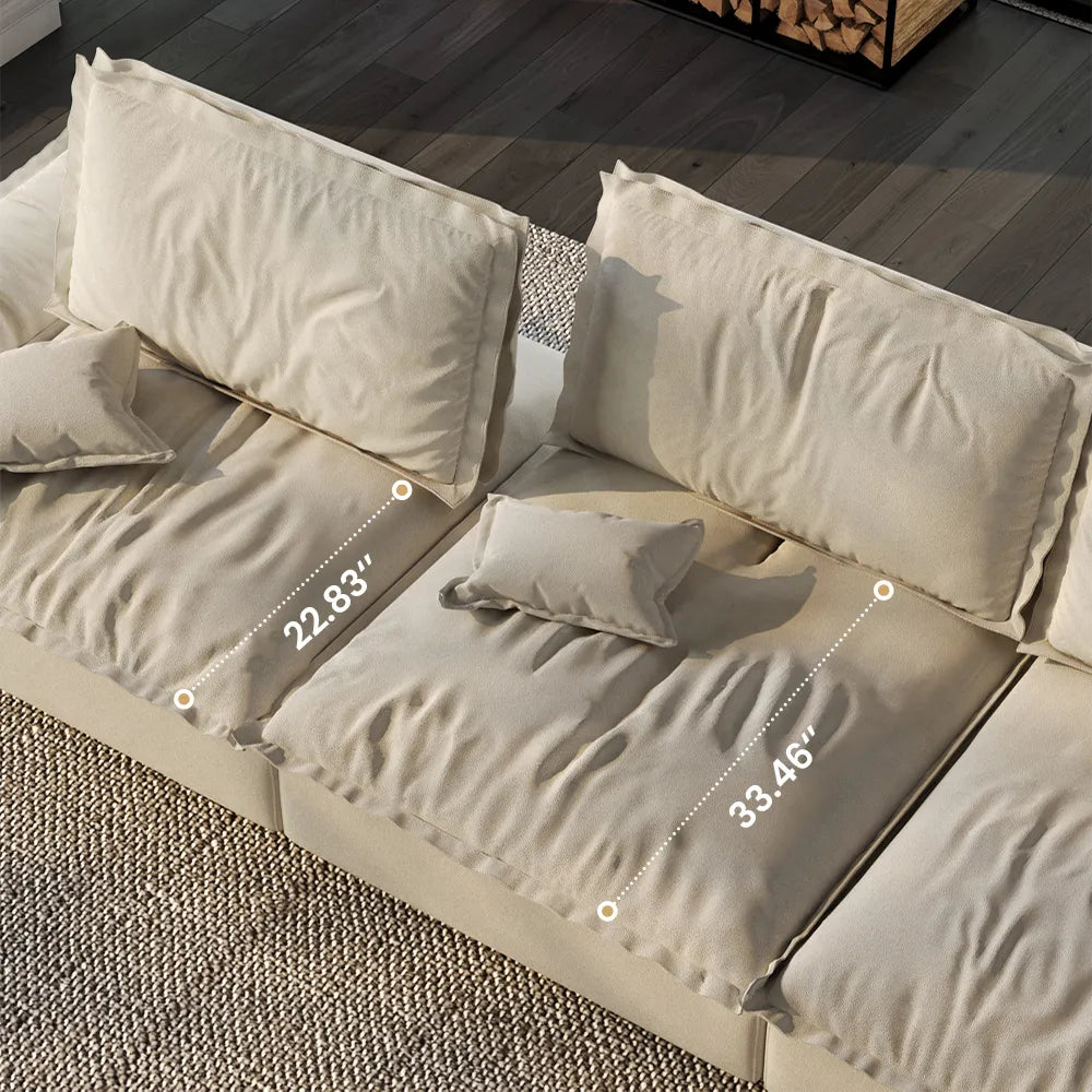 2-3 Seater Modern Sleeper Beige Sofa Set with Ottoman