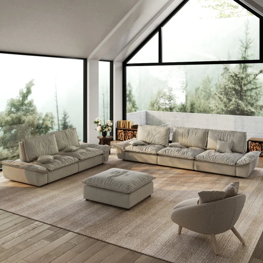 2-3 Seater Modern Sleeper Beige Sofa Set with Ottoman