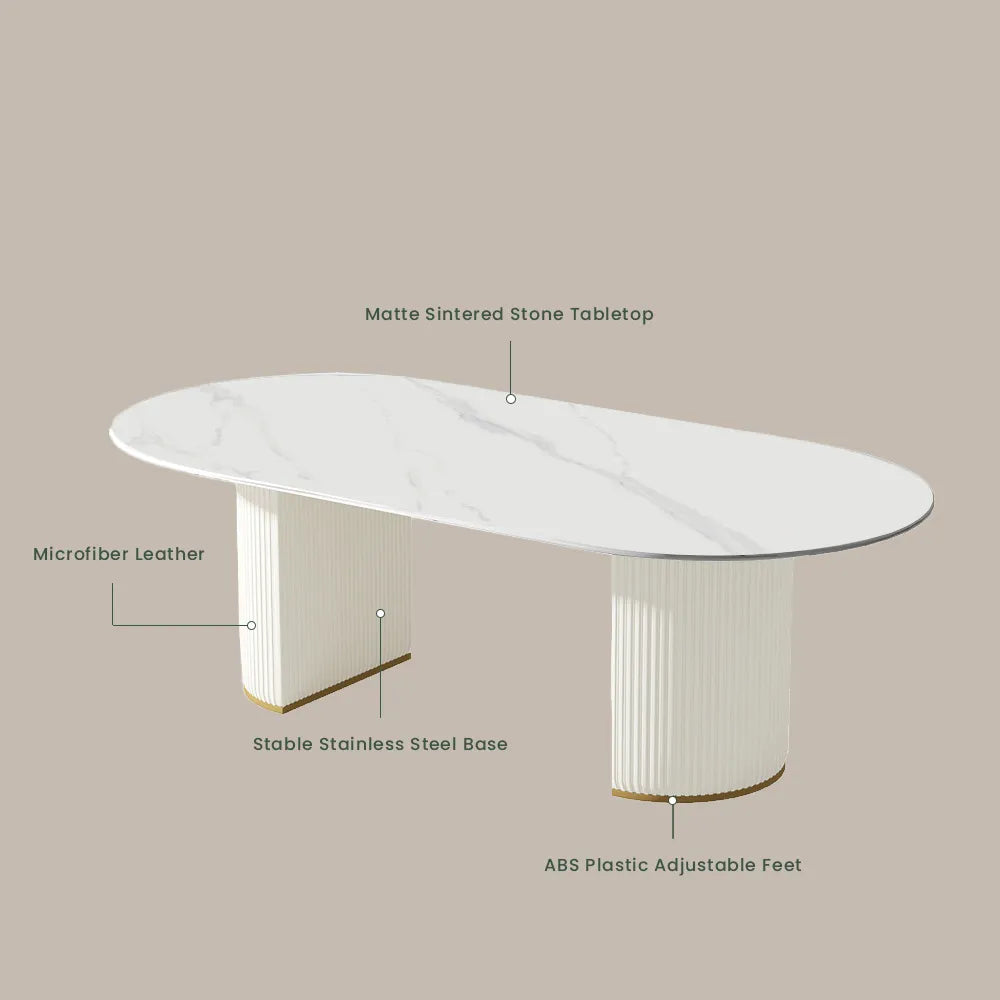 Lira - Table à manger ovale en pierre frittée brillante 