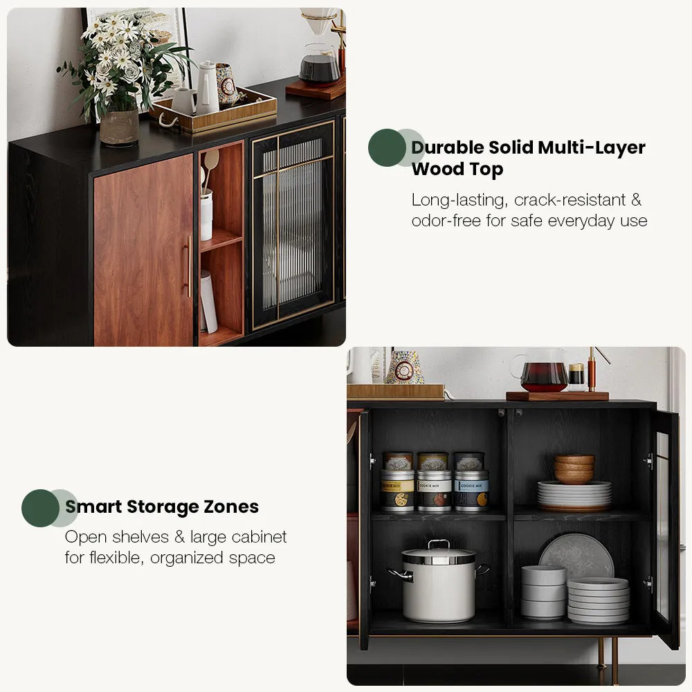 Buffet en bois massif de style Mid-Century moderne de 55 po 