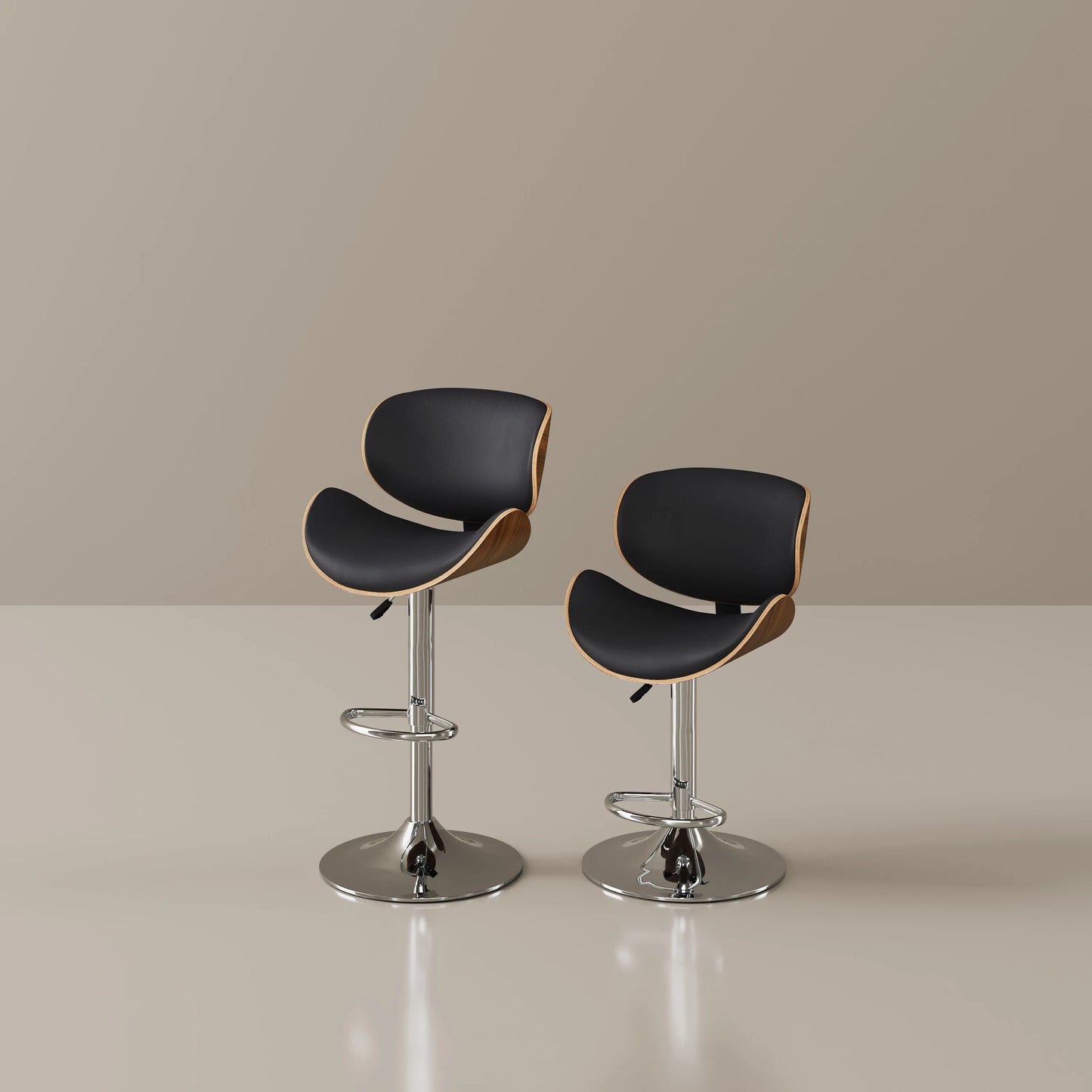 Contemporary Wooden Adjustable Leather Swivel Bar Stools Set of 2