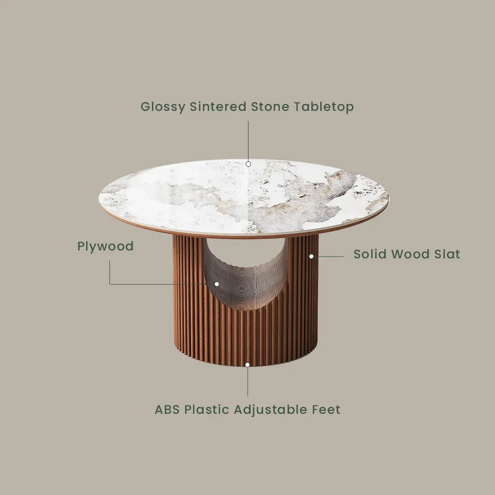 Silva - Table à manger ronde en pierre frittée brillante 