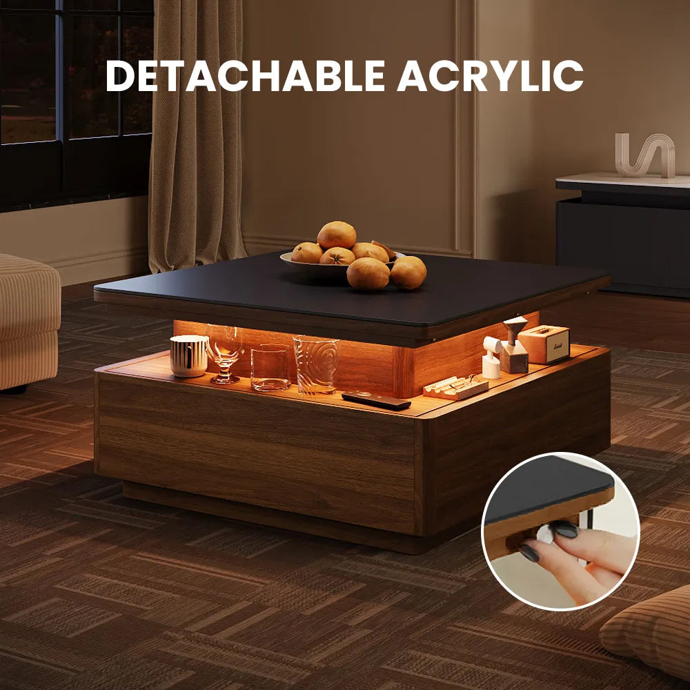 Aether-31" Square LED Coffee Table with Storage