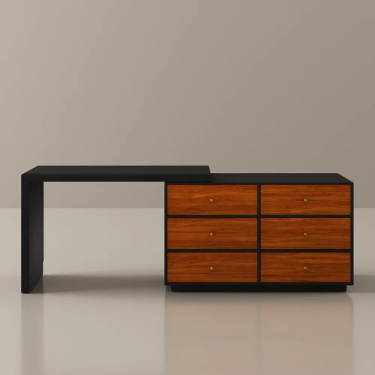 Mid-Century Modern Retractable Large Vanity Desk Set with 6 Drawers Early Black Friday