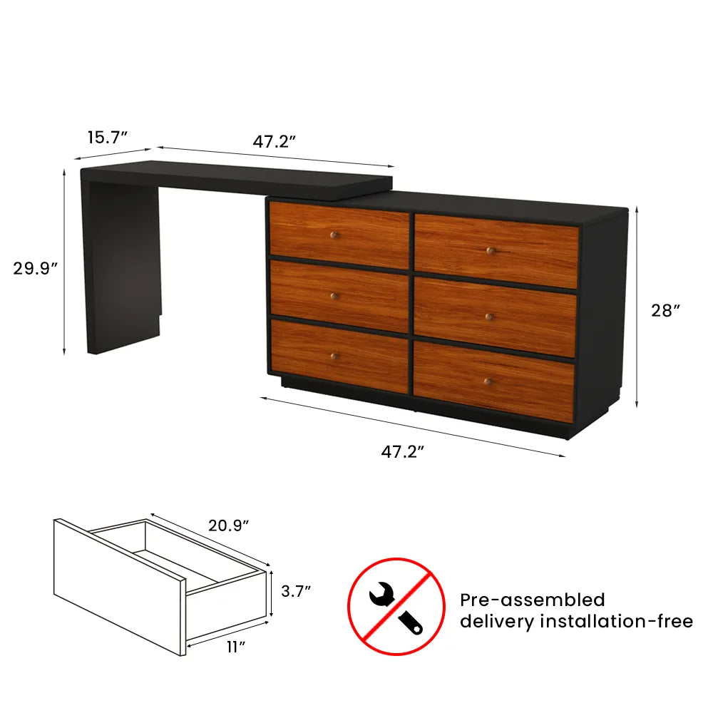 Mid-Century Modern Retractable Large Vanity Desk Set with 6 Drawers Early Black Friday