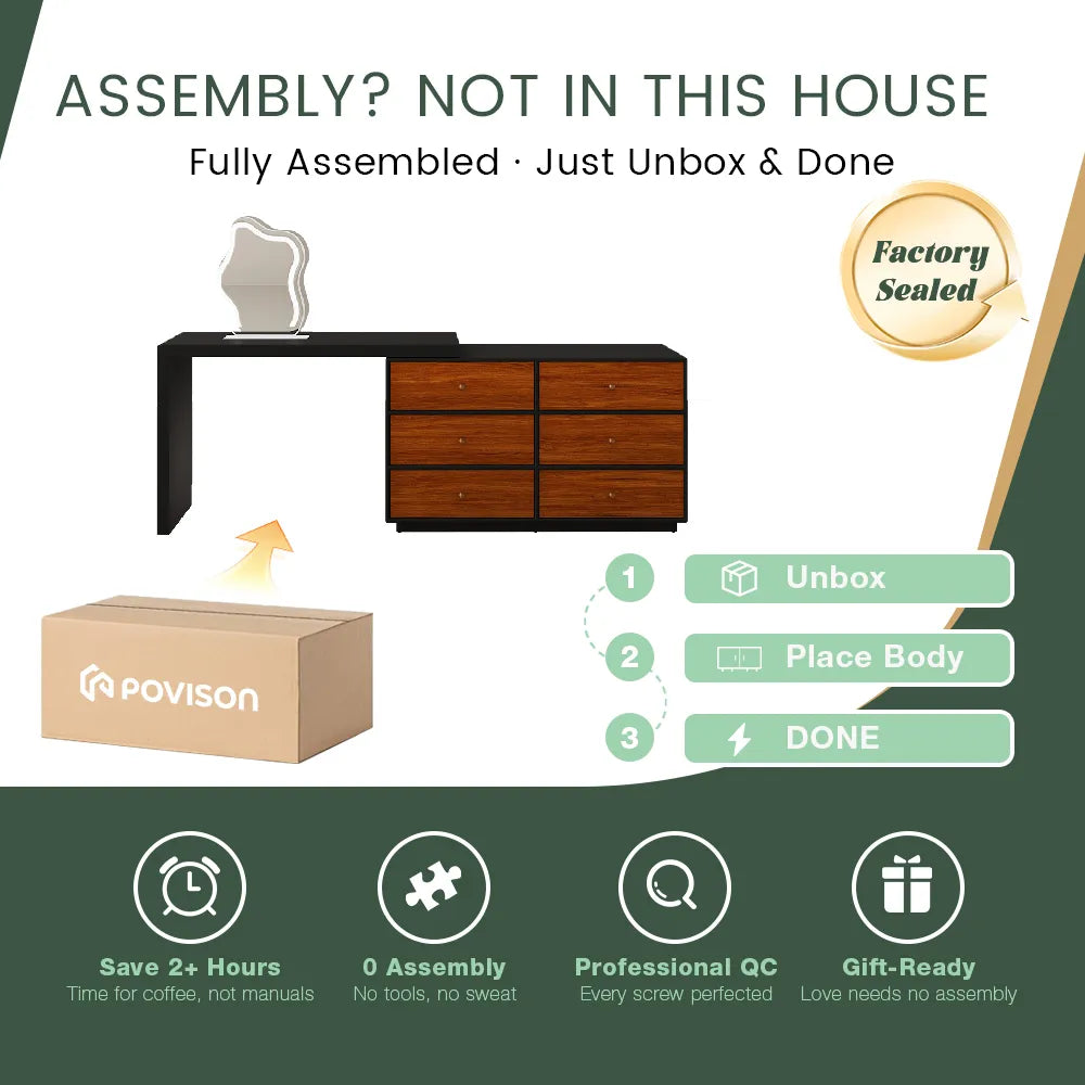 Mid-Century Modern Retractable Large Vanity Desk Set with 6 Drawers Early Black Friday