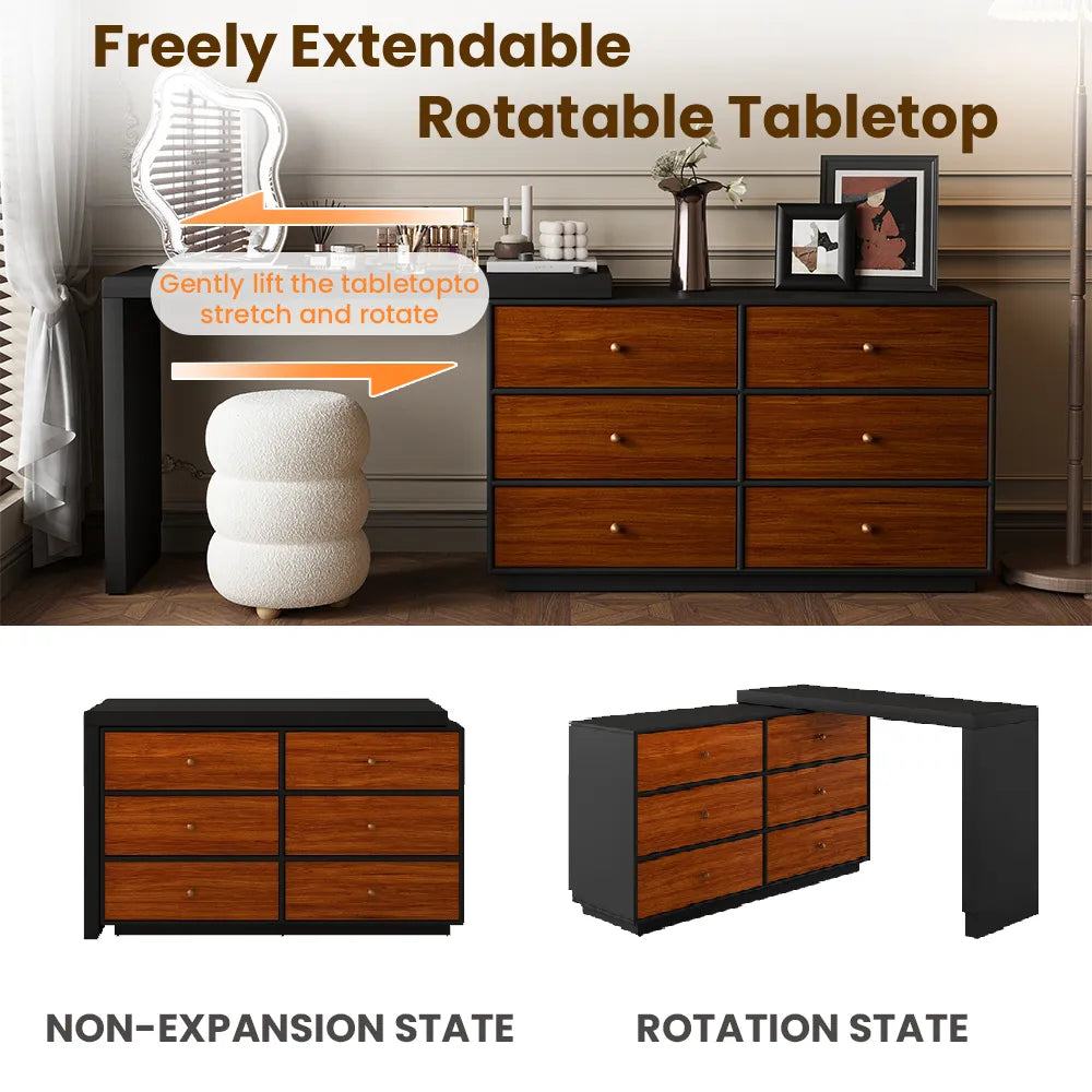 Mid-Century Modern Retractable Large Vanity Desk Set with 6 Drawers Early Black Friday