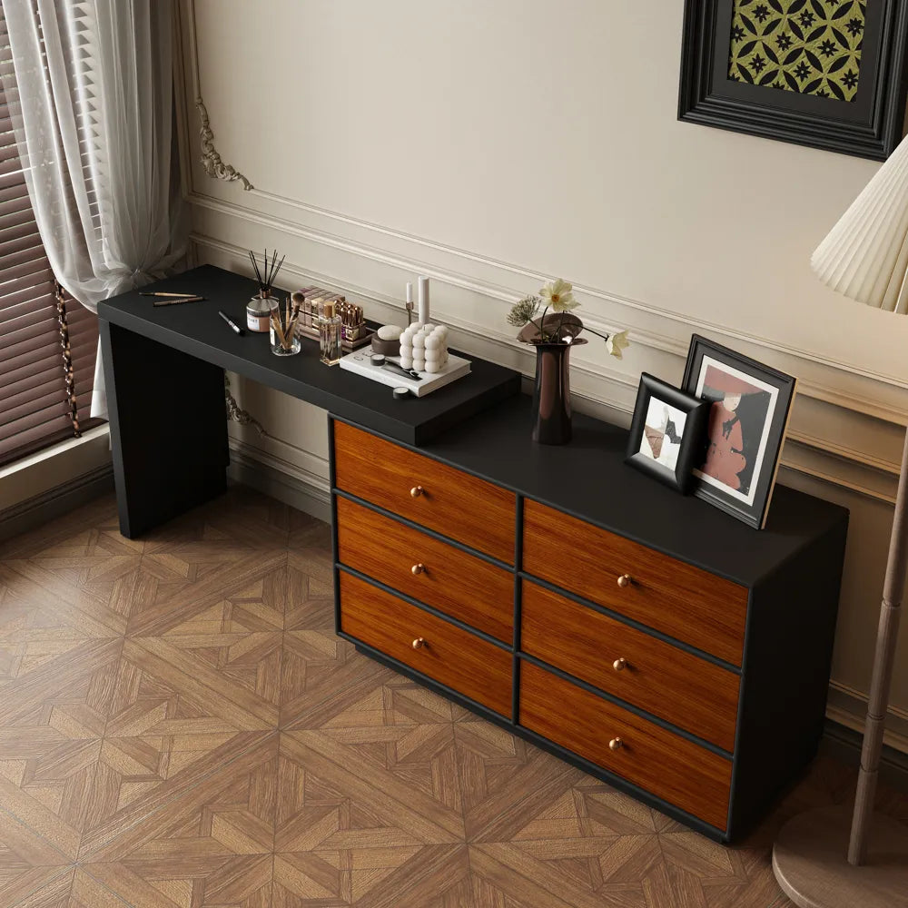 Mid-Century Modern Retractable Large Vanity Desk Set with 6 Drawers Early Black Friday