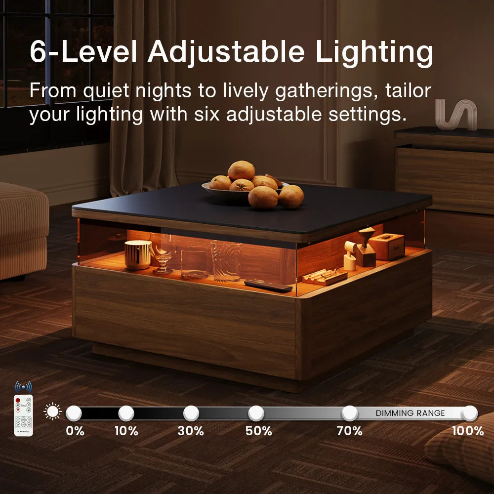 Aether-31" Square LED Coffee Table with Storage