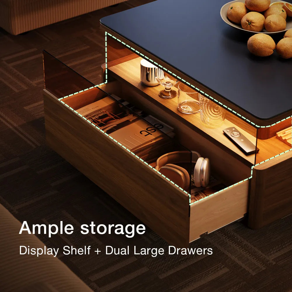 Aether-31" Square LED Coffee Table with Storage