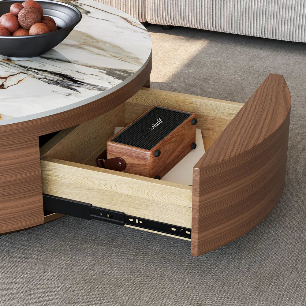 Table basse ronde en pierre frittée de 35 pouces avec rangement 
