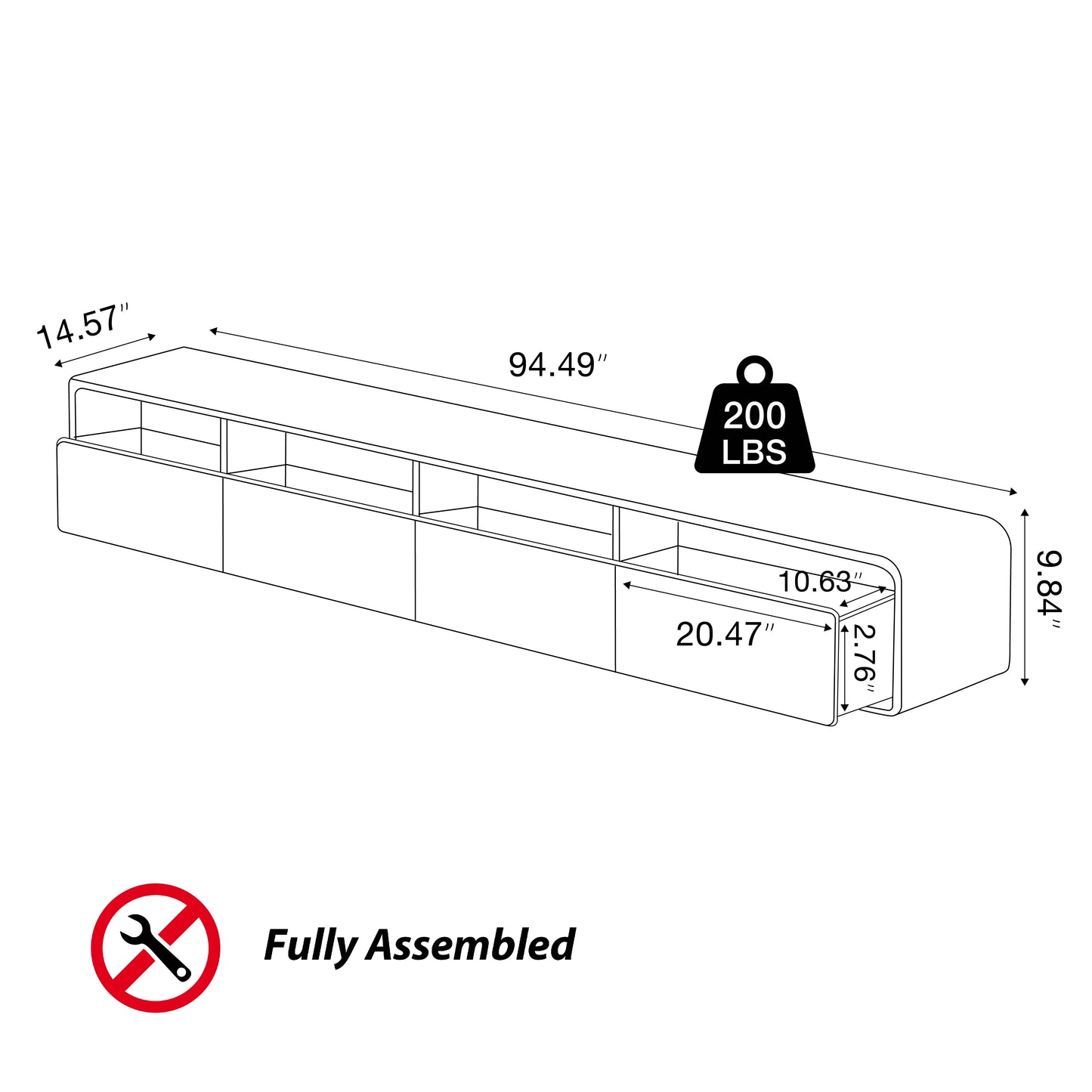 94in Modern Soild Wood TV Stand