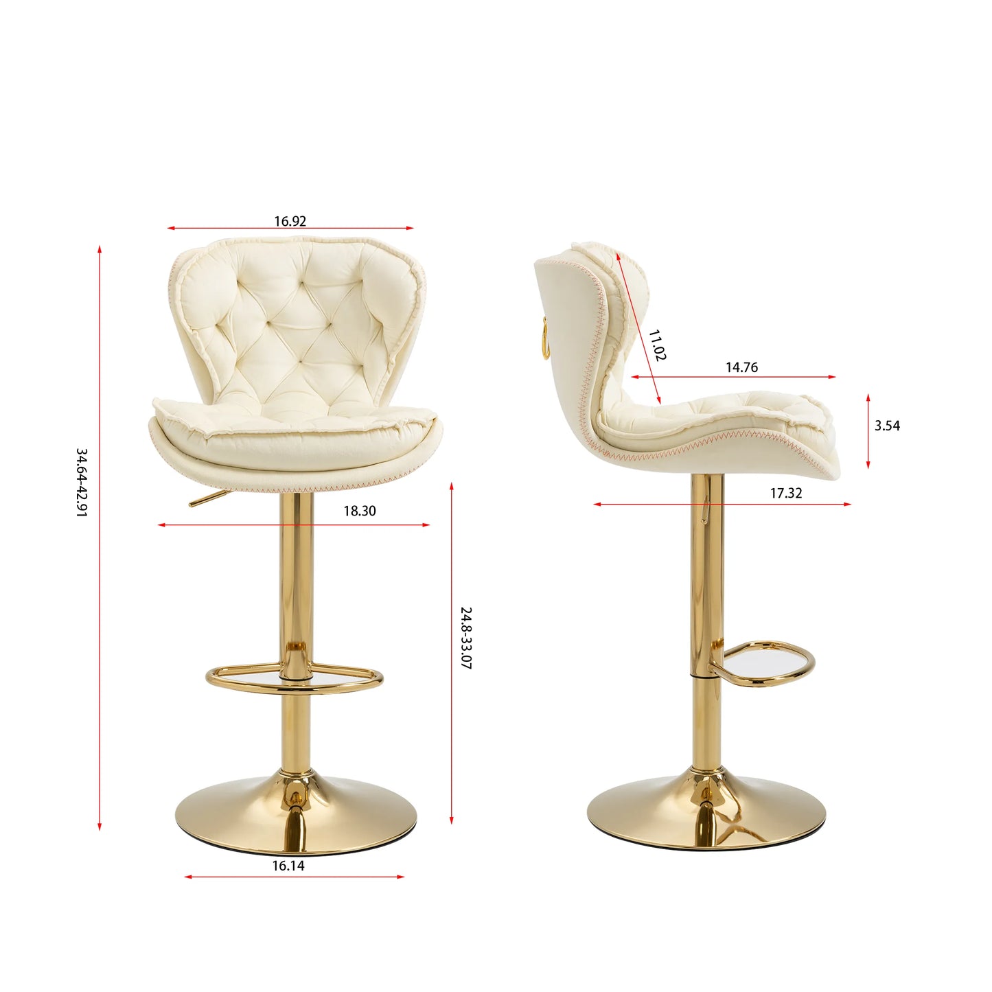 Tabourets de bar réglables en velours modernes (lot de 2) 