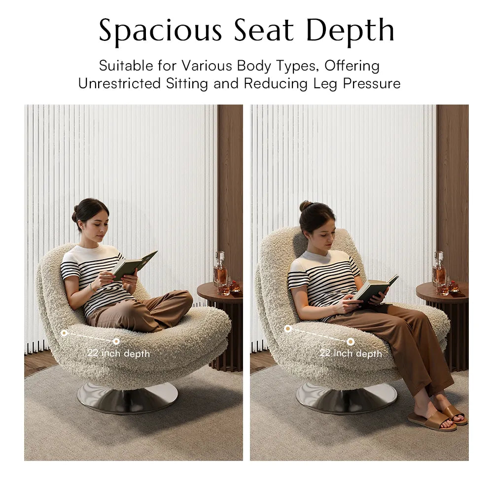 Fauteuil Teddy beige pivotant à 360° moderne 