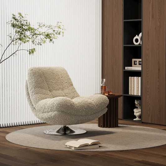 Fauteuil Teddy beige pivotant à 360° moderne 