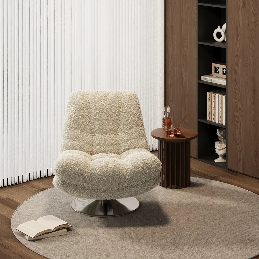 Fauteuil Teddy beige pivotant à 360° moderne 