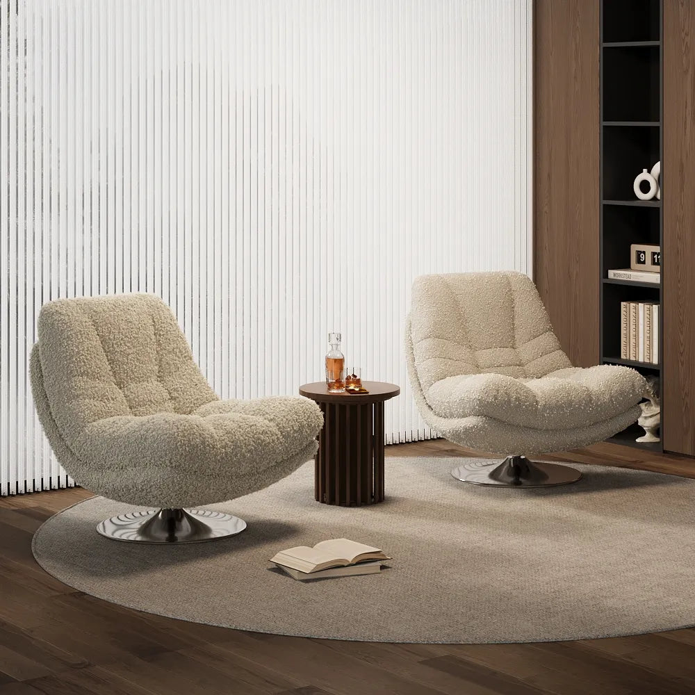 Fauteuil Teddy beige pivotant à 360° moderne 