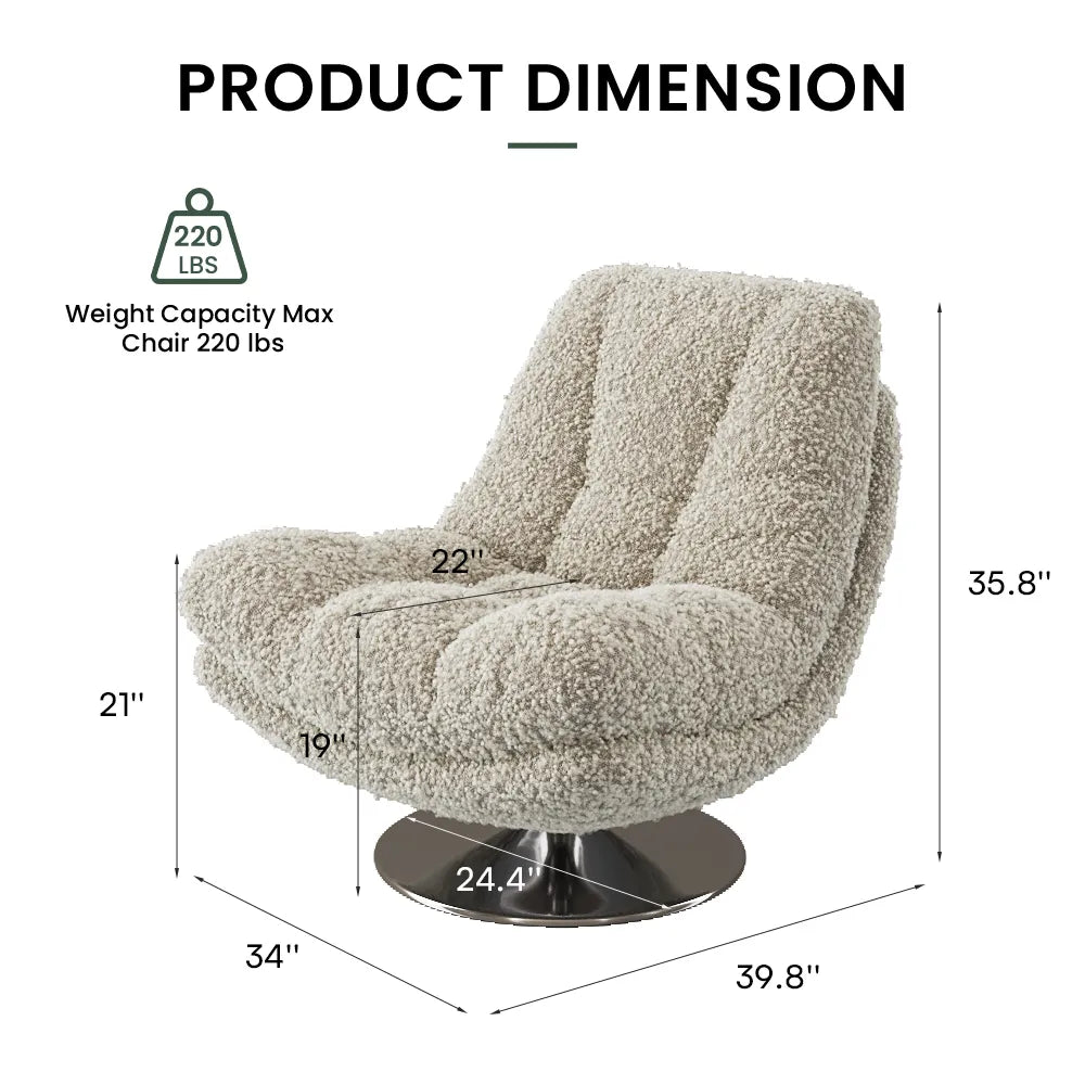 Fauteuil Teddy beige pivotant à 360° moderne 