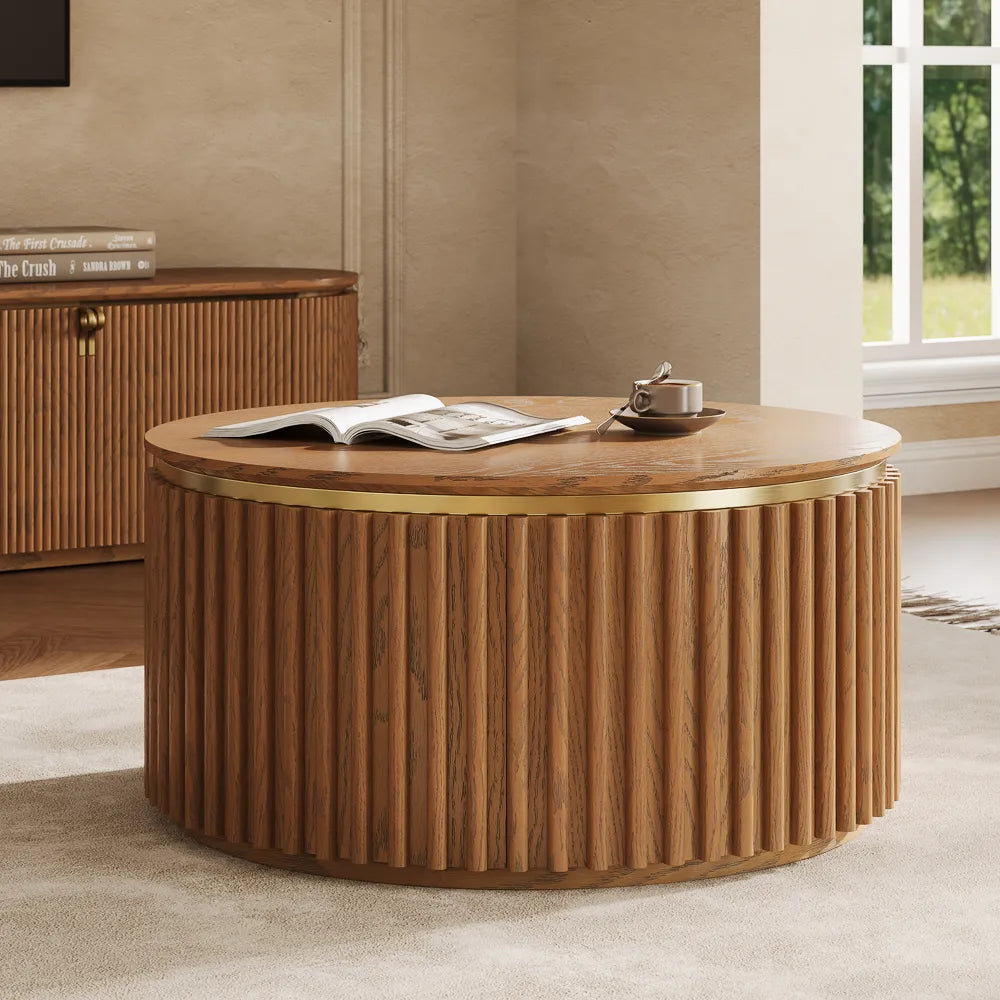 Silva-32" Round Fluted Coffee Table with Storage