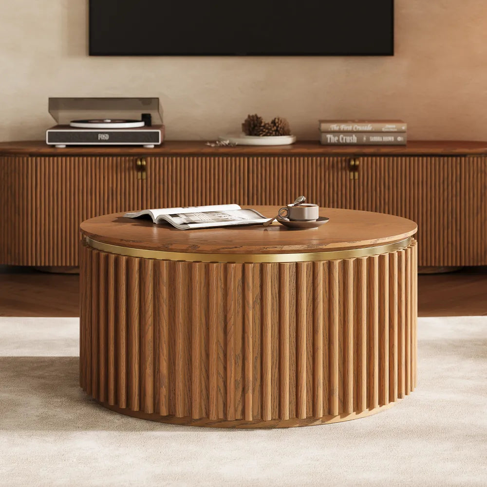 Silva-32" Round Fluted Coffee Table with Storage