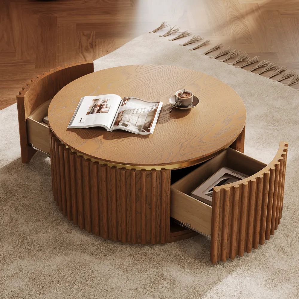 Silva-32" Round Fluted Coffee Table with Storage