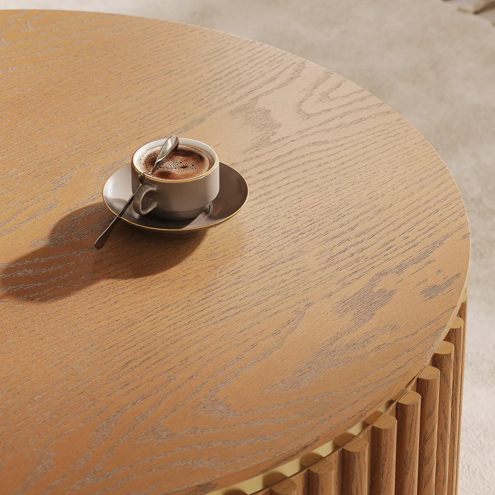 Silva-32" Round Fluted Coffee Table with Storage