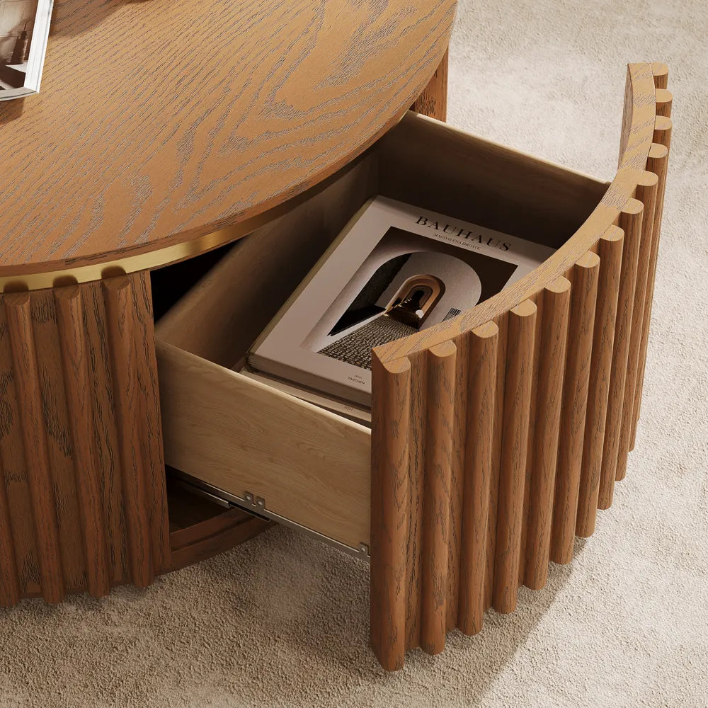 Silva-32" Round Fluted Coffee Table with Storage