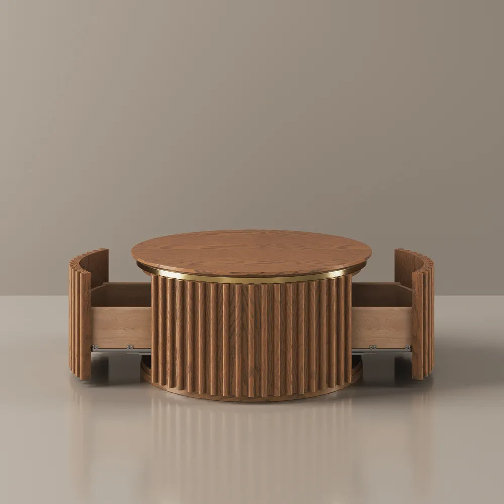 Silva-32" Round Fluted Coffee Table with Storage