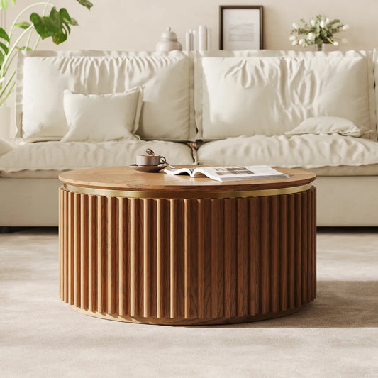 Silva-32" Round Fluted Coffee Table with Storage