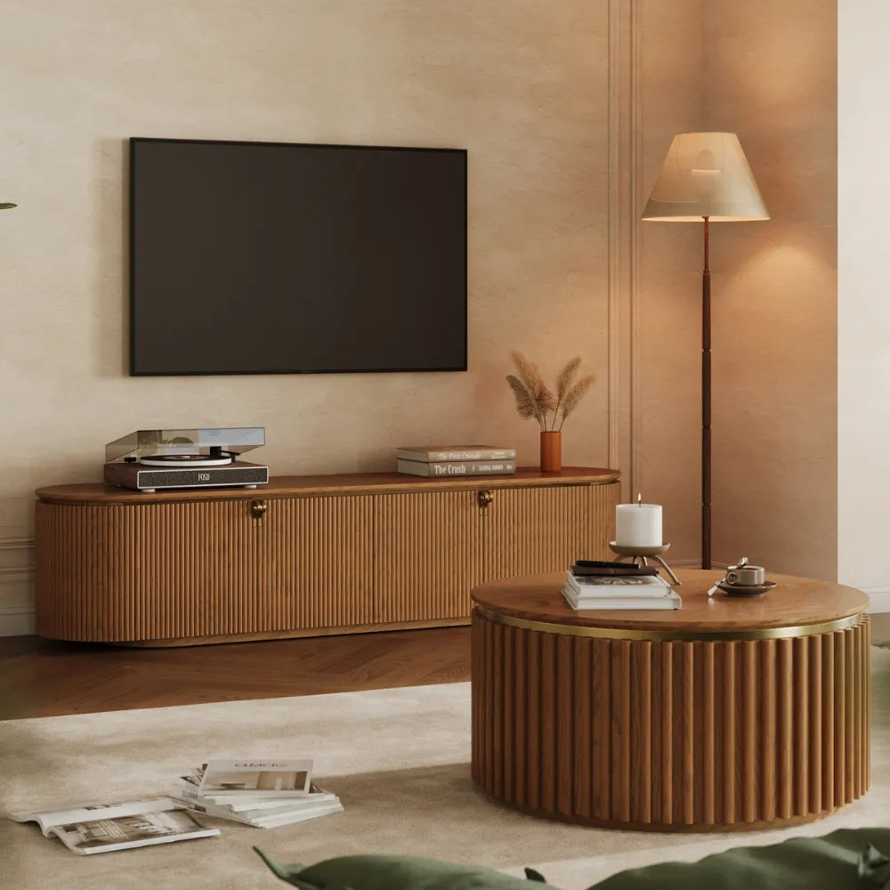 Silva-32" Round Fluted Coffee Table with Storage
