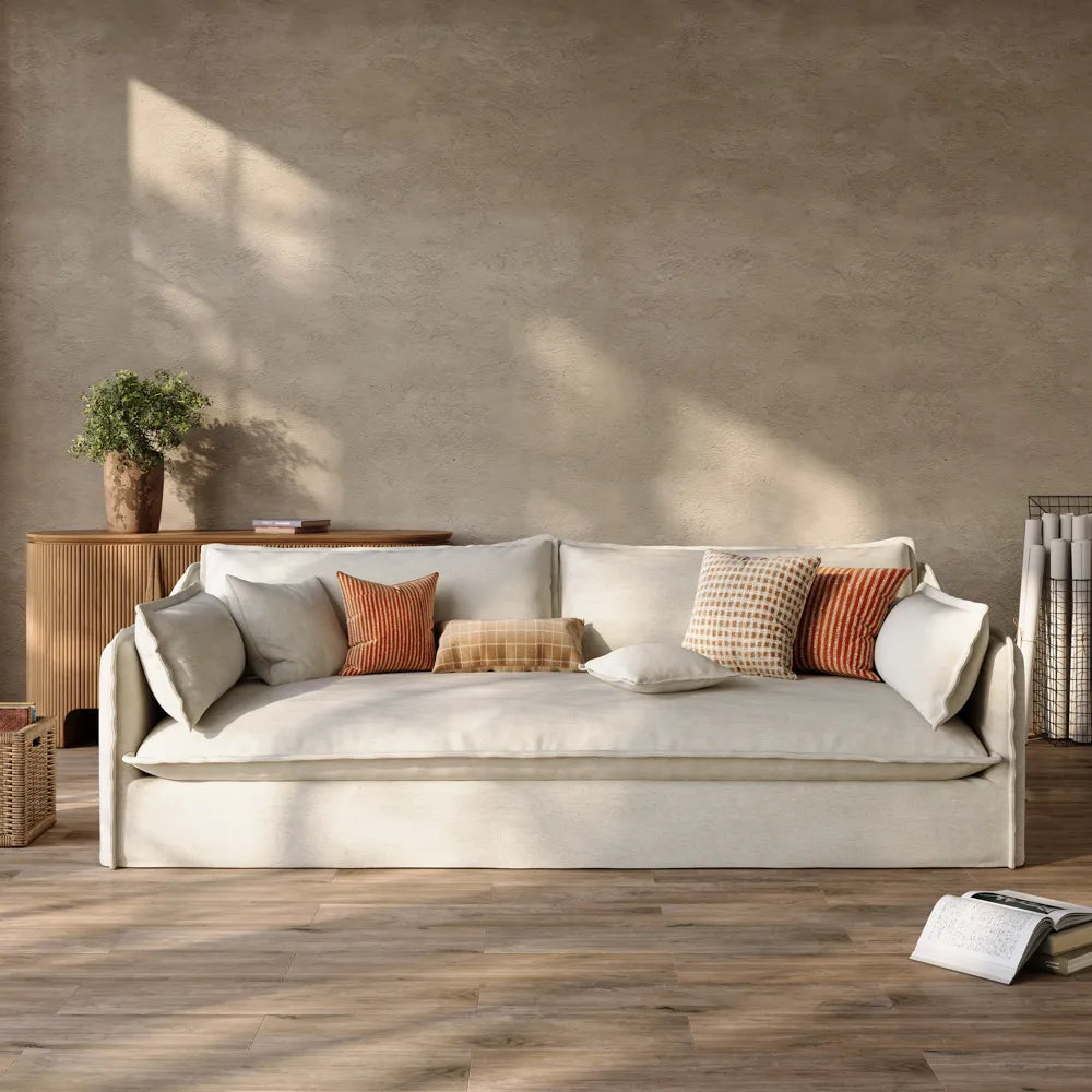 Luna-Beige Cotton Linen Sofa with Removable Covers