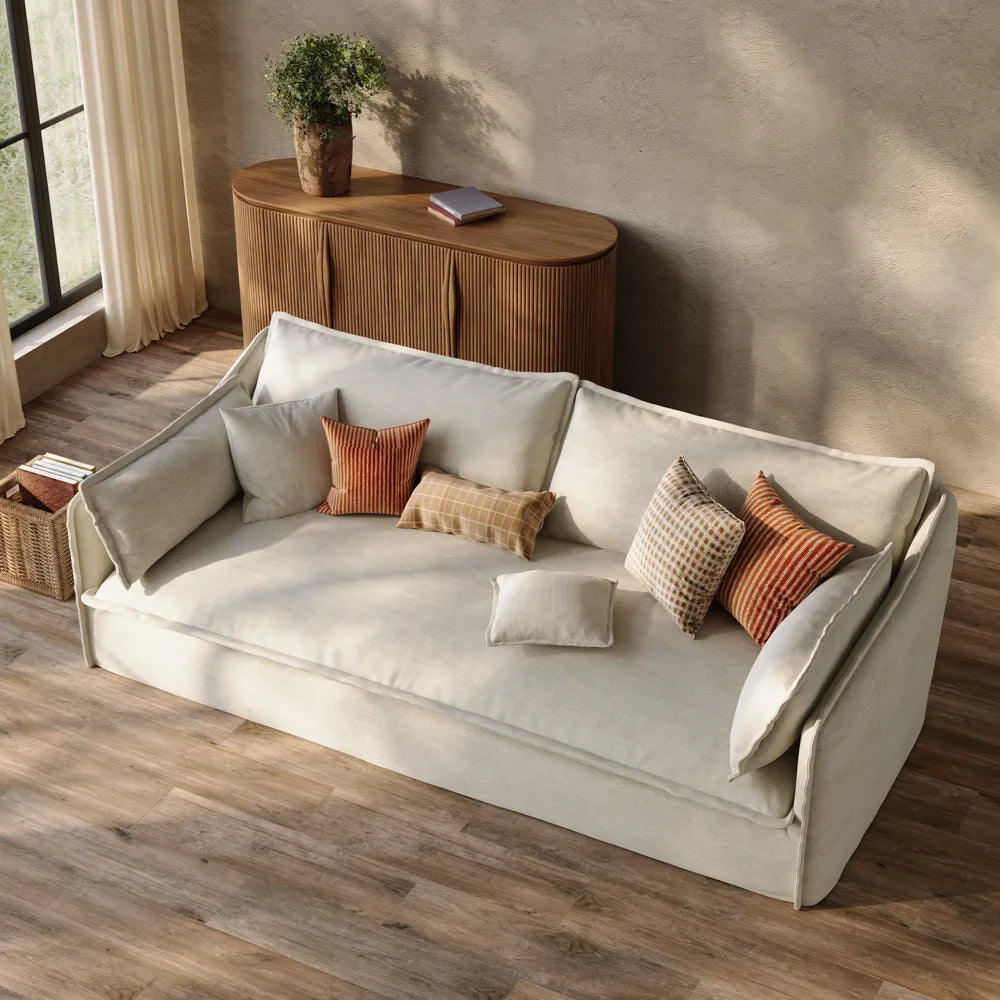 Luna-Beige Cotton Linen Sofa with Removable Covers