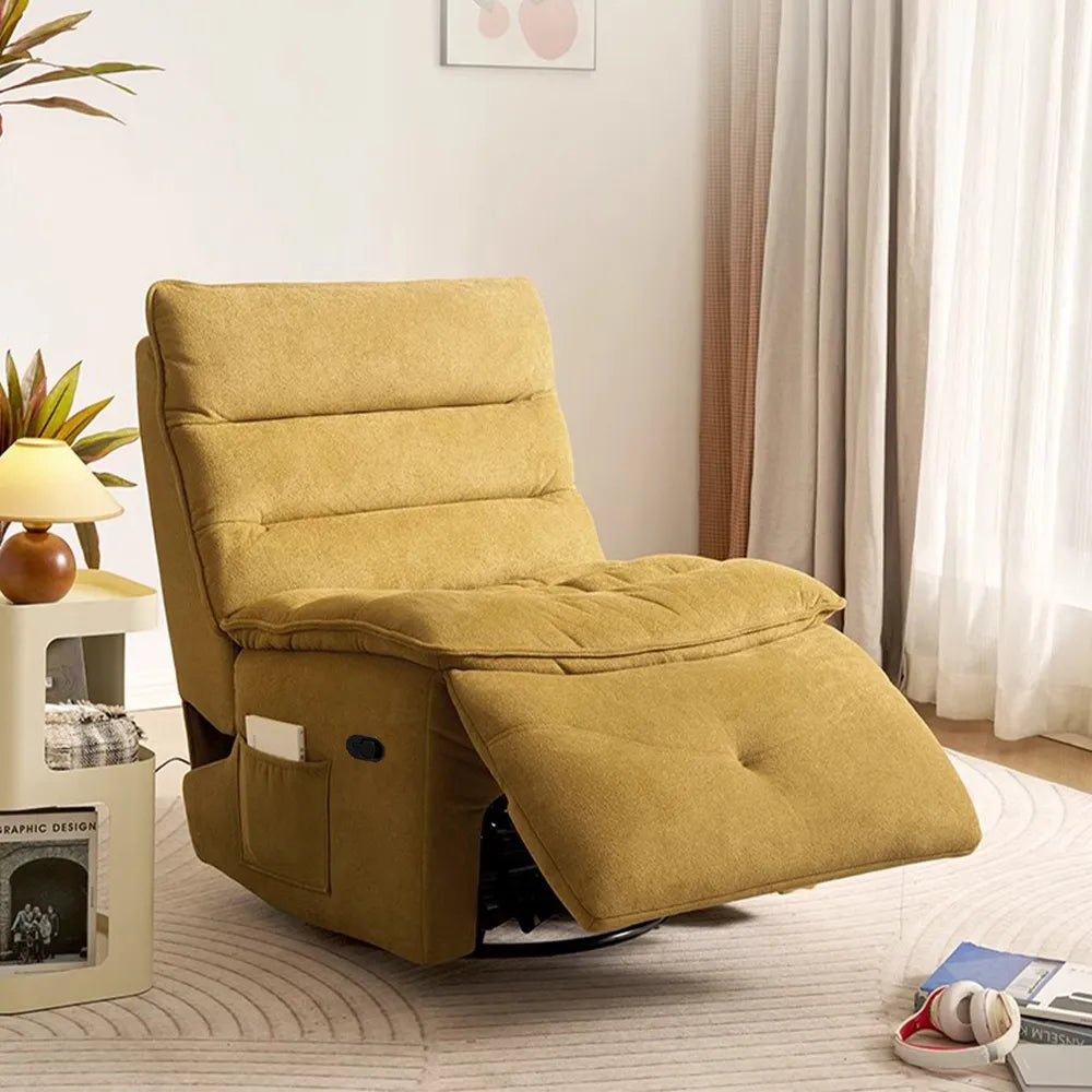 32.3''Modern Beige Armless Swivel Rocking Recliner – Manual Sofa Chair & Single Sofa