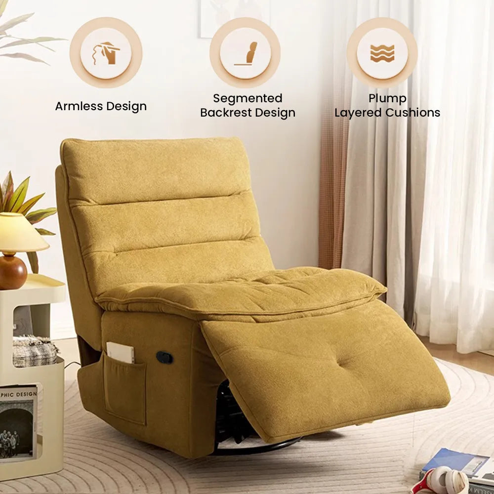 32.3''Modern Beige Armless Swivel Rocking Recliner – Manual Sofa Chair & Single Sofa