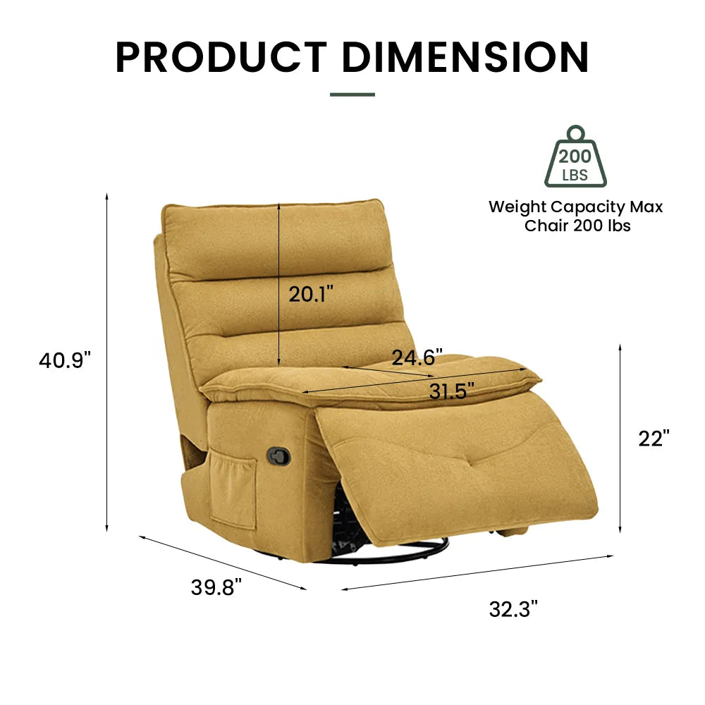 32.3''Modern Beige Armless Swivel Rocking Recliner – Manual Sofa Chair & Single Sofa