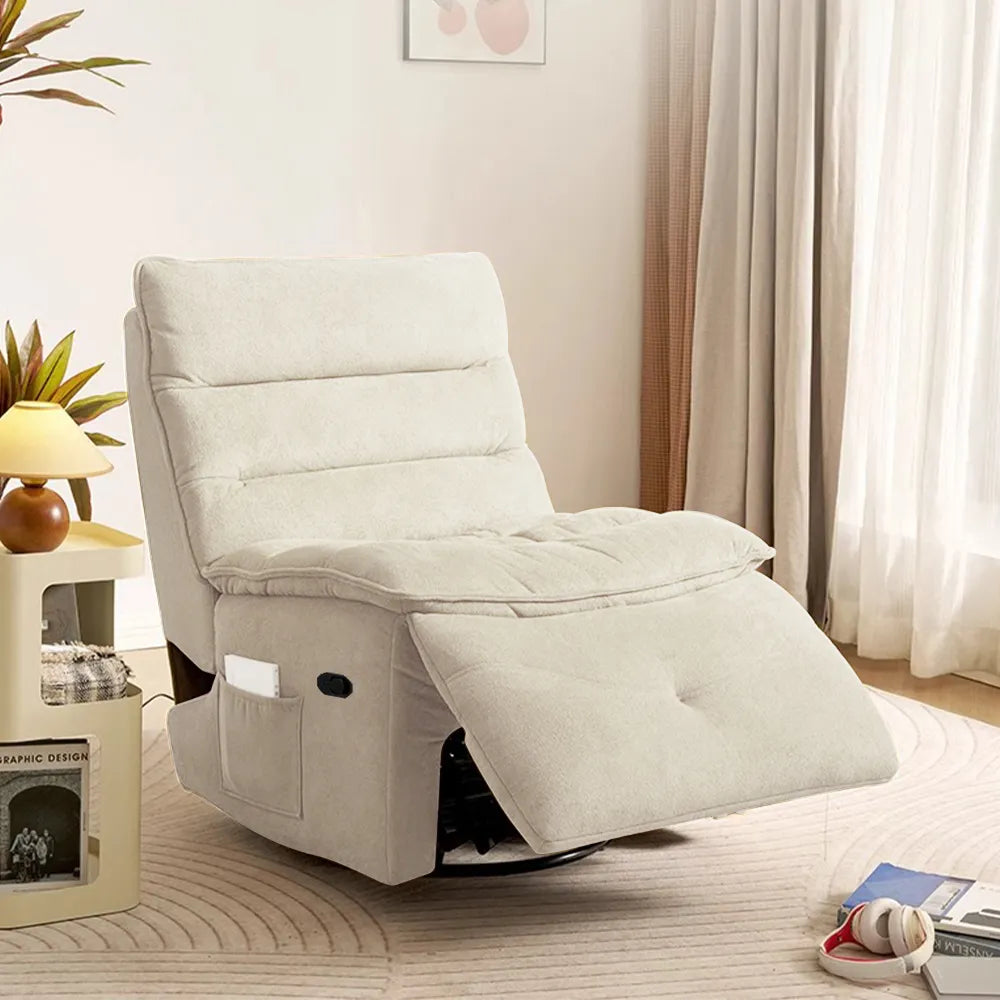 32.3''Modern Beige Armless Swivel Rocking Recliner – Manual Sofa Chair & Single Sofa