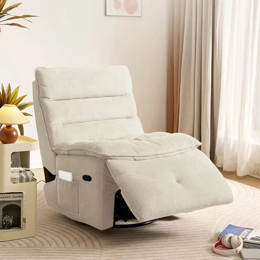32.3''Modern Beige Armless Swivel Rocking Recliner – Manual Sofa Chair & Single Sofa