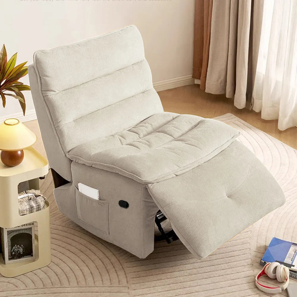 32.3''Modern Beige Armless Swivel Rocking Recliner – Manual Sofa Chair & Single Sofa