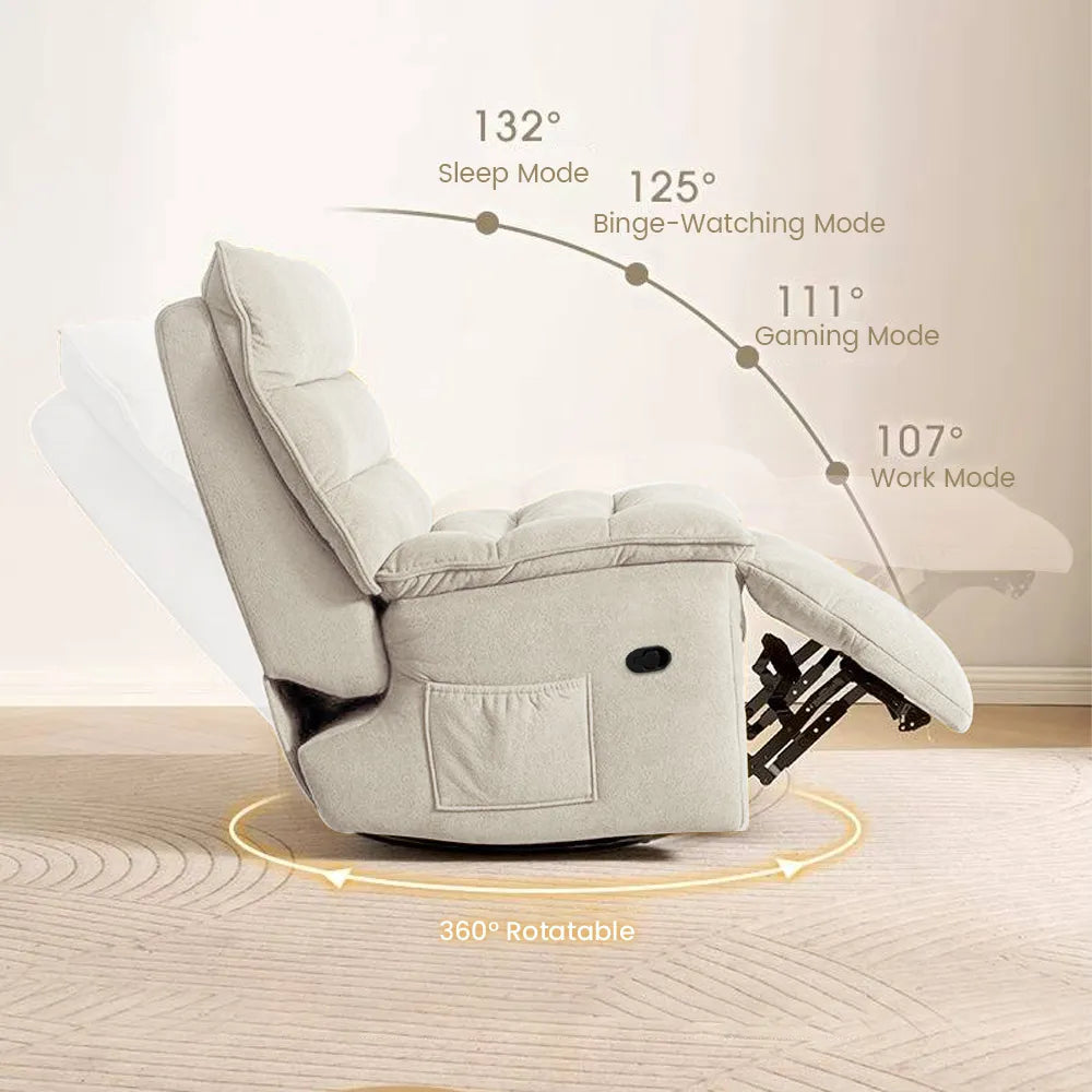 32.3''Modern Beige Armless Swivel Rocking Recliner – Manual Sofa Chair & Single Sofa