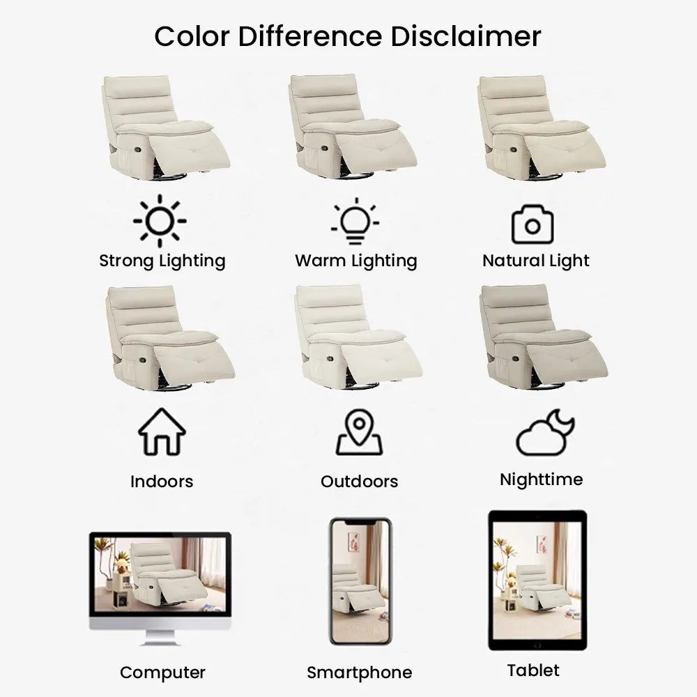 32.3''Modern Beige Armless Swivel Rocking Recliner – Manual Sofa Chair & Single Sofa