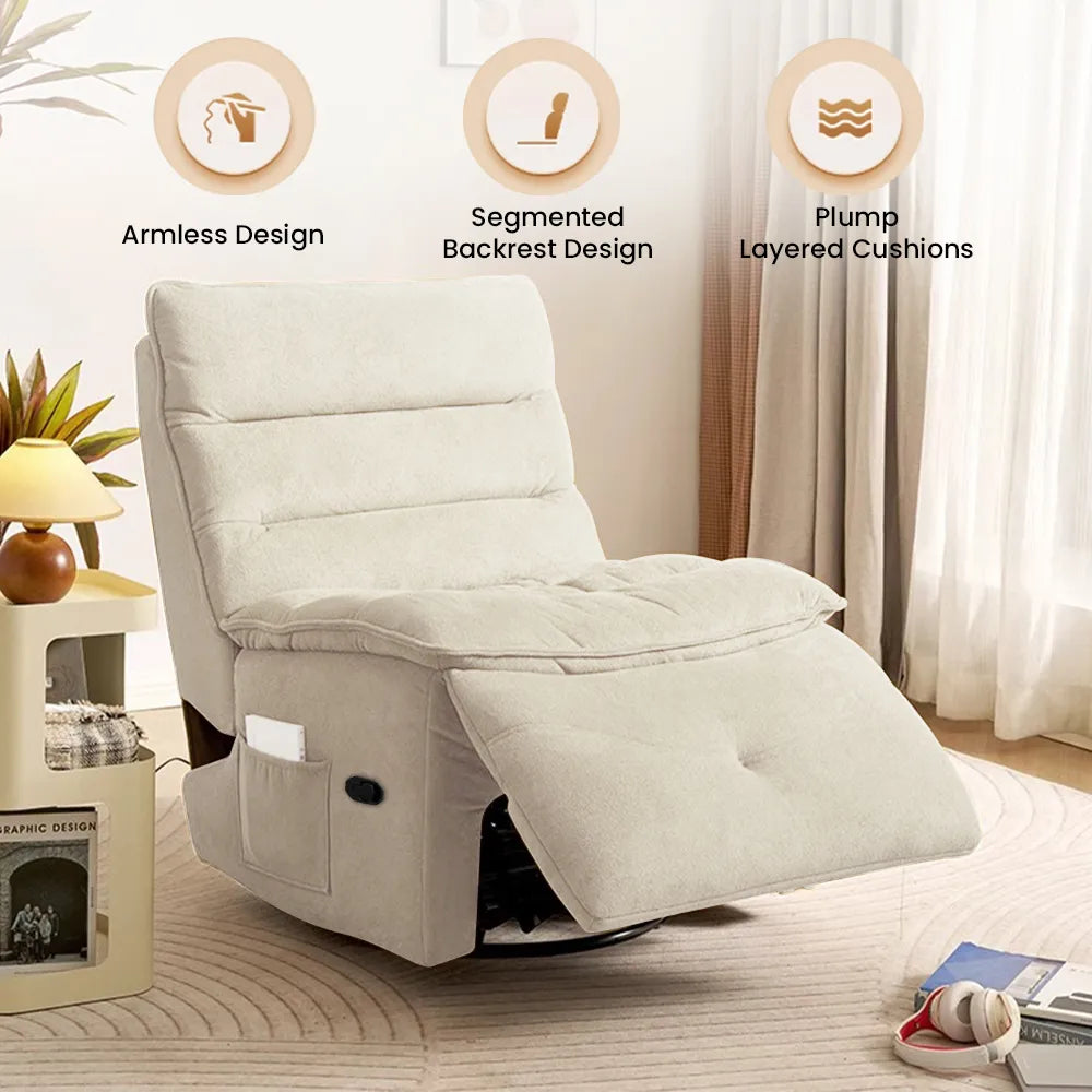 32.3''Modern Beige Armless Swivel Rocking Recliner – Manual Sofa Chair & Single Sofa