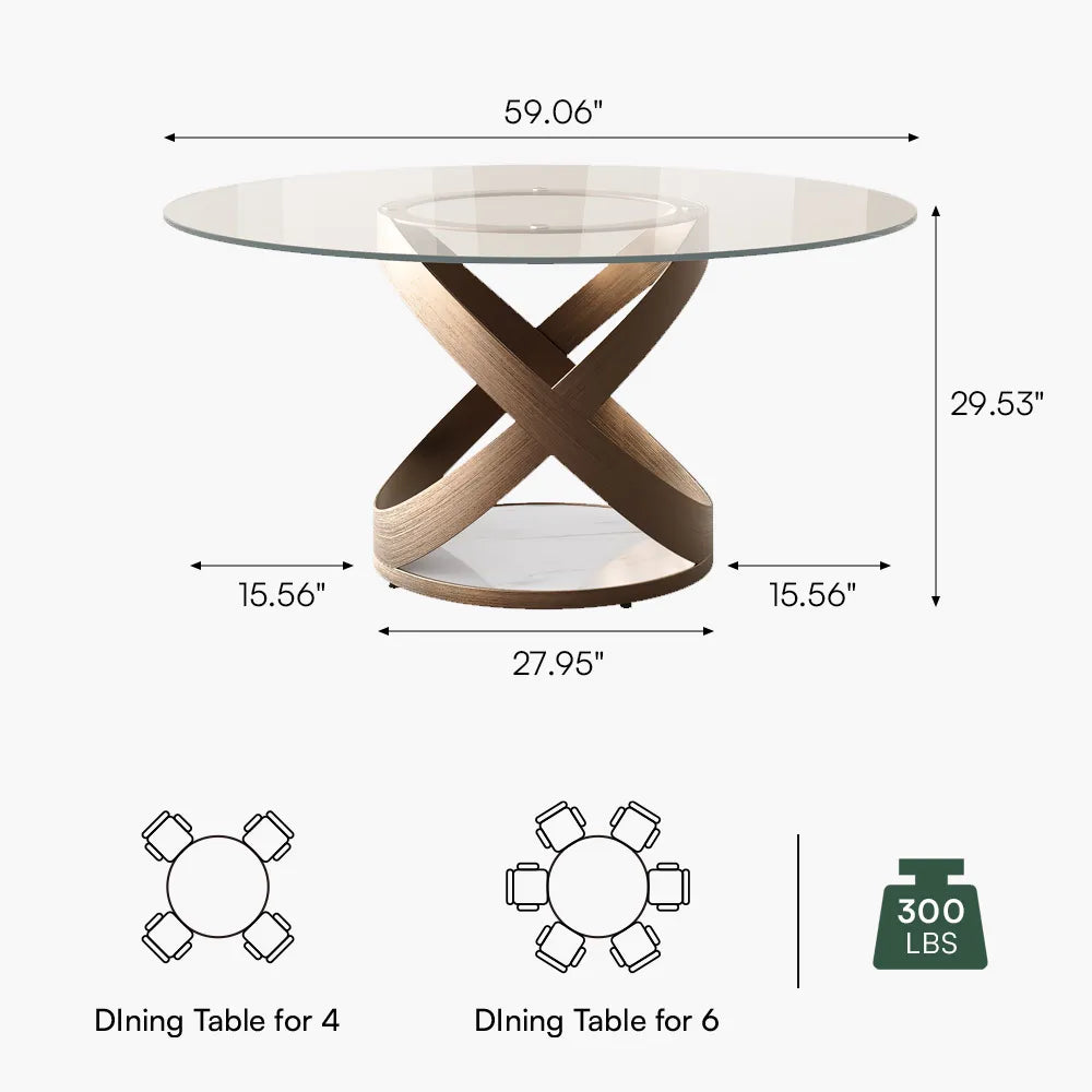 59in Maxwell-Round Tempered Glass Dining Table