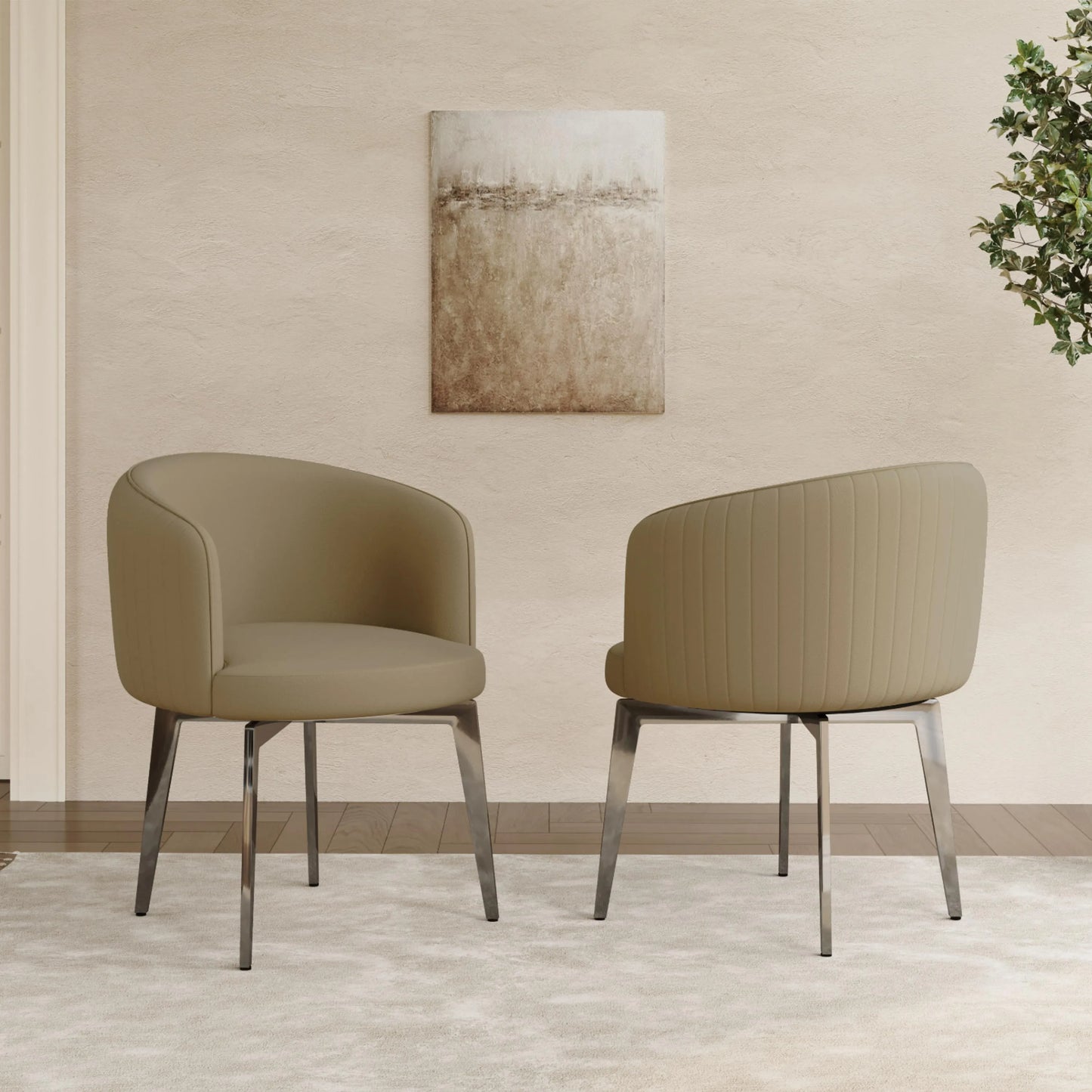 Modern Upholstered Barrel Dining Chairs Set of 2