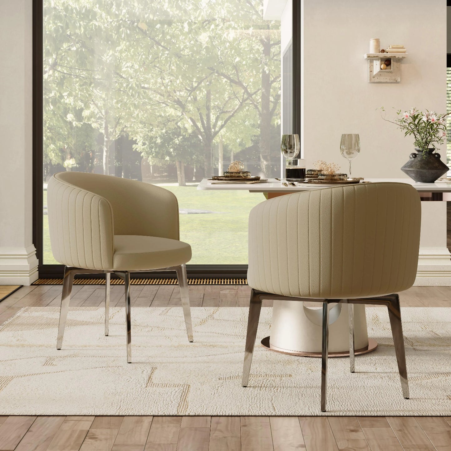 Modern Upholstered Barrel Dining Chairs Set of 2